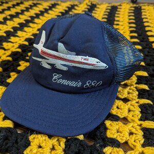 vtg TWA Convair 880 Mesh Trucker Cap Hat snapback airplane transworld pilot g507
